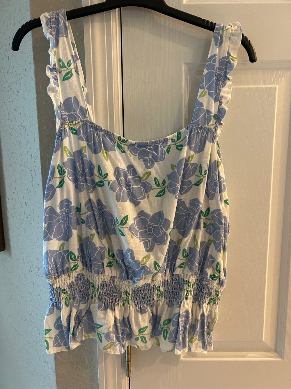 Draper James White Tank Top with Blue Floral Print